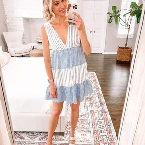 LOFT Blue and White Striped Dress